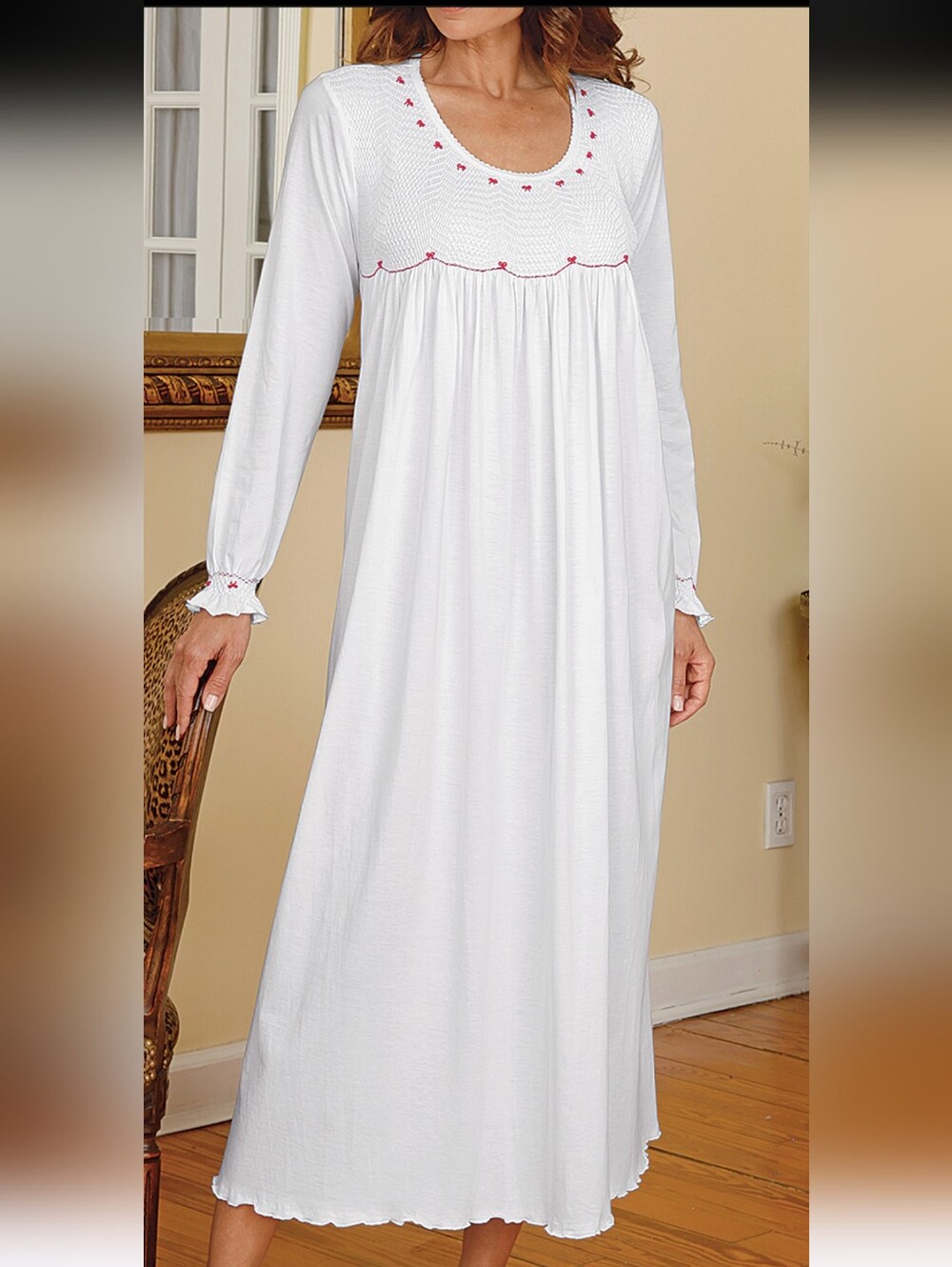 Schweitzer Linen Scarlet Nightgown. Cottagecore. Cozy. Elegant.